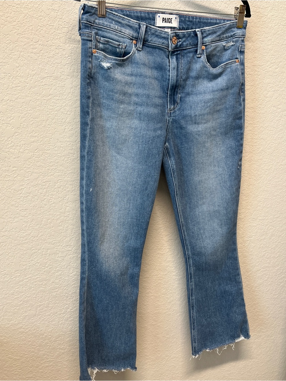 PAIGE Colette High Rise Crop Flare Raw Hem Jeans Light Wash Size 30 - Picture 6 of 16